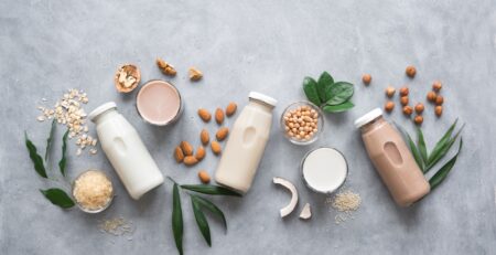 An array of vegan plant-based milkfs