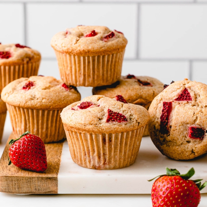 Vegan strawberry muffins using plant based milk